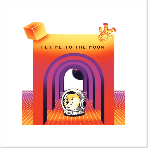 Dogecoin fly to the moon 3 Wall Art by Nangers Studio